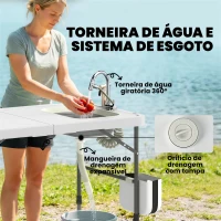 Outsunny Mesa Dobrável de Limpeza de Peixe com Altura Ajustável Pia Torneira Mangueira Cesto Dobrável Ranhuras e Bolsa(m-4)