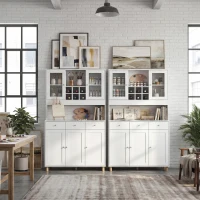 HOMCOM Biała szafka artystyczna 180cm – Witryna na dzieła i organizer do pracowni – Szkło, szuflada & regulowane półki – 100x40cm(m-3)