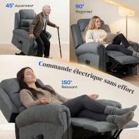 HOMCOM Fauteuil releveur électrique, fauteuil relax électrique avec fonction massage et chauffage, 87 x 87,5 x 108 cm, gris(m-4)