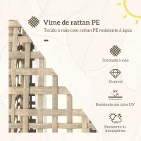 Outsunny Candeeiro Solar de Exterior em Vime Sintético com Luz LED Automático para Varanda e Pátio 21x21x78cm Madeira(m-4)
