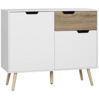 HOMCOM Buffet Meuble de rangement sur pied scandinave placards pour Salle de bain, salon, Cusine, Pieds en Bois Massif pin - Blanc - dim. 98L x 39l x 81,5H cm(m-12)