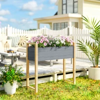 Outsunny Canteiro em Madeira Maciça Canteiro de Plantio Estufa Canteiro de Jardim Caixa de Flores para Trepadeiras Flores 98x37x90 cm Cinza+Madeira natural(m-2)