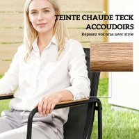 Outsunny Ensemble de Salle à Manger d'Extérieur 7 Pièces pour 6 Personnes, Table en Verre et Chaises avec Accoudoirs Décoratifs, Maille Résistante aux Intempéries, Noir(m-6)