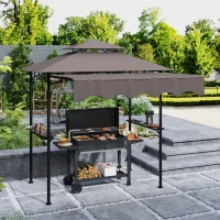 Outsunny 8' x 5' Grill Gazebo, Double Tiered Outdoor BBQ Gazebo Canopy with Side Awning, 2 Side Shelves and 6 Hooks for Garden, Patio, Barbecue, Picnic, Coffee(m-2)
