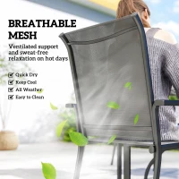 Outsunny 5 Pieces Outdoor Dining Set for 4, Garden Table and Stackable Chairs with Breathable Mesh Seat and Parasol Hole, Grey(m-5)