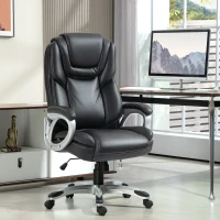 HOMCOM Chaise de bureau fauteuil de bureau avec fonction bascule roulettes pivotantes 360° 66 x 75,5 x 115,5-124,5 cm noir(m-10)