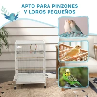 PawHut Jaula para Pájaros con Ruedas con Comederos Perchas Columpio y Bandeja Extraíble 48x46x78 cm Blanco(m-8)