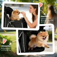 PawHut Hundewagen Faltbar Hundebuggy mit Reflektorstreif Aufbewahrungskorb Kissen für kleine Hunde bis 10 kg 77x44x102 cm Schwarz(m-7)