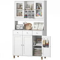 HOMCOM Biała szafka artystyczna 180cm – Witryna na dzieła i organizer do pracowni – Szkło, szuflada & regulowane półki – 100x40cm(m-16)