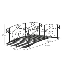 Outsunny 184cm Metal Arch Garden Garden Bridge, Safety Siderails, Arc Footbridge for Garden Creek, Stream, Pond, Black(m-3)