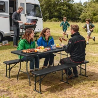 Outsunny Set masă pliantă și bănci de picnic 180 cm cu mânere de transport, negru(m-6)