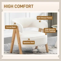 HOMCOM Modern Tub Chair, Sherpa Fleece Accent Chair, Upholstered Armchair with Solid Wood Legs and Steel Frame for Living Room Bedroom, White(m-4)