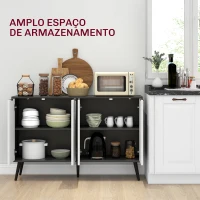 HOMCOM Aparador de 4 Portas Aparador de Sala com Prateleiras Ajustáveis e Pés de Madeira para Cozinha Branco e Preto 120x35x77,4 cm(m-4)