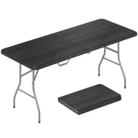 Outsunny Masă pliantă din HDPE masă de camping pliantă pentru exterior cu mâner capace antiderapante la picioare 180 x 74 x 74 cm, negru(m-8)