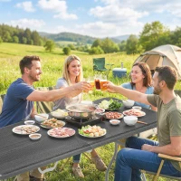 Outsunny Mesa plegable en HDPE mesa de camping plegable exterior con asa cubrepatas antideslizantes 180 x 74 x 74 cm, negro(m-5)