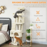PawHut Arranhador para Gatos Arranhador de Gatos 153 cm com 2 Cavernas 3 Camas 2 Rampas Postes de Sisal e 2 Ratos Pendentes Bege(m-4)
