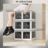 HOMCOM Stackable Storage Bins with Lids, Collapsible Storage Bins, Foldable Storage Box on Wheels with 5-sided Access, Plastic Storage Container with Doors, 69L, White(m-7)