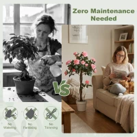 Outsunny 90cm/3FT Artificial Rose Tree Fake Decorative Plant w/ 21 Flowers Pot Indoor Outdoor Faux Decoration Pink & Green(m-6)