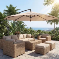 Outsunny Parasol excentré Ø300 cm avec base en croix manivelle housse de protection et cordes de maintien UPF30+ Kaki(m-2)