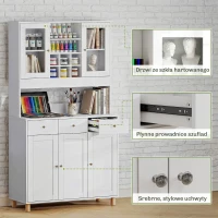 HOMCOM Biała szafka artystyczna 180cm – Witryna na dzieła i organizer do pracowni – Szkło, szuflada & regulowane półki – 100x40cm(m-8)