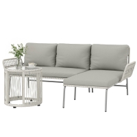 Outsunny Polyrattan Set de meubles de jardin 3 pièces, salon avec chaiselongue canapé 2 places table en verre coussins amovibles