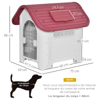 PawHut Niche pour chien extérieur et intérieur double porte en métal et multi-ventilation 59 x 75 x 66 cm rouge(m-3)