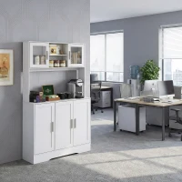 HOMCOM Szafka kuchenna, Design skandynawski, 4 szafki, Regulowane półki, Drzwi ze szkła, Otwarta przestrzeń, Płyta wiórowa, MDF, Biały(m-15)