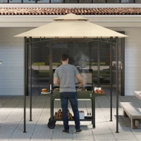 Outsunny Copertura per Gazebo da Giardino per Barbecue 1.52x2.44 m a 2 Livelli in Poliestere 160gsm Beige(m-8)