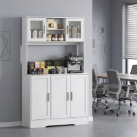 HOMCOM Szafka kuchenna, Design skandynawski, 4 szafki, Regulowane półki, Drzwi ze szkła, Otwarta przestrzeń, Płyta wiórowa, MDF, Biały(m-16)