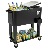 Outsunny Carrinho refrigerado com prateleira, dreno, rodas e design preto(m-6)