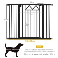 PawHut Cancelletto per Cani con 4 Viti Regolabili e Nastro Adesivo, in Metallo e Plastica, 74-100x76 cm, Nero(m-3)