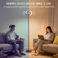 HOMCOM Lampada da Terra Dimmerabile 2700K-6000K con Telecomando e Doppia Testa Girevole a 350°, Nero(m-5)