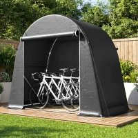 Outsunny Tenda Garage per Biciclette e Attrezzi con Ingresso a Cerniera, in PE e Metallo, 245x120x200 cm, Grigio Scuro(m-2)