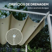 Outsunny Pérgola de Jardim 4x3 m com Teto Retrátil Proteção UPF30+ Drenagem Pérgola de Exterior para Terraço Bege(m-7)