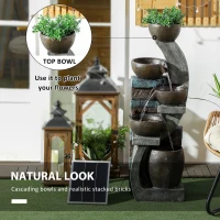 Outsunny Fontanna Ogrodowa, Styl Ceglanym, 5-stopniowa, Zasilana Słonecznie, Diodami LED, 107cm, Żywica Syntetyczna, Szary/Brąz(m-6)