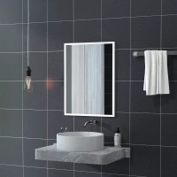 HOMCOM Specchio da Parete Rettangolare con Ganci, in Vetro e MDF, 60x80 cm, Bianco(m-7)