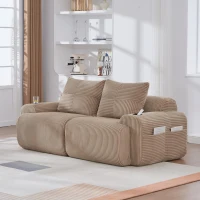 Modulares 2-Sitzer-Cordsofa, mit Getränkehalter und Seitentasche, 200 x 99 x 80 cm, Khaki(m-2)