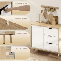 HOMCOM Credenza Moderna con 3 Cassetti e Armadietto, Ripiano Interno Regolabile e Ante Lucide, Bianco e Rovere(m-7)