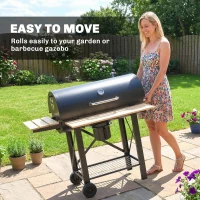 Outsunny Tragbarer mobiler Holzkohlegrill mit klappbaren Ablagen Thermometer Deckel verstellbare Lüftungen 109x71x98 cm Schwarz(m-5)