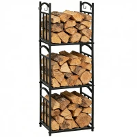 Outsunny Portalegna da Esterno e Interno a 3 Livelli Separabili in Metallo con Ganci per Attrezzi, Nero(m-11)