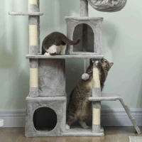 PawHut 170 cm Large Cat Tree, Cat Tower with 7 Scratching Posts, 2 Condos, Hammock,  Light Grey(m-13)