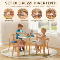 AIYAPLAY Set Tavolo e Sedie per Bambini 3-8 Anni 5 pz con Bordi Arrotondati in Legno Multicolore(m-4)