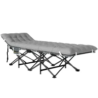 Outsunny Lit de camping pliable avec matelas, Lit de Camp Pliant, pochette latérale et sac intégré, 185 x 68 x 37 cm, gris clair(m-1)