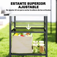 Outsunny Carrito de Barbacoa de 3 Niveles Móvil con Ruedas y Freno Encimera de Acero Inoxidable Estante Ajustable Ganchos Negro(m-5)