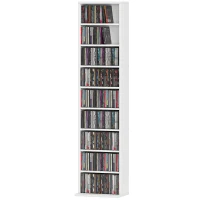 HOMCOM Scaffale Porta CD con 6 Ripiani Regolabili, Capacità di 260 CD/120 DVD, 33x24x140 cm, Bianco(m-10)