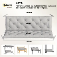 Outsunny Almofada para Banco de Jardim com Encosto Enchimento Espesso e Fitas de Fixação para Interior e Exterior 150x98x8 cm Cinza(m-3)
