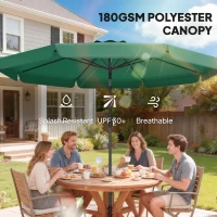 Outsunny 3 m Garden Parasol with Tilt Mechanism & Crank Handle, UPF 30+ Patio Umbrella Outdoor Table Umbrella, Green(m-6)