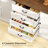 HOMCOM Credenza da Cucina Stile Vintage con 4 Cassetti e 2 Armadietti con Mensole Regolabili, 147x40x87, Legno Bianco(m-5)