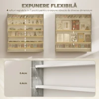 HOMCOM Dulap Tip Vitrină de Expoziție cu Rafturi Reglabile, Montată pe Perete, Negru(m-4)