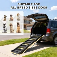 PawHut Dog Car Ramp with Anti-Slip Steps, 10-Steps Pet Stairs for Pets to Access Cars and High Beds, Black(m-3)